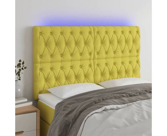 Tăblie de pat cu led, verde, 144x7x118/128 cm, textil