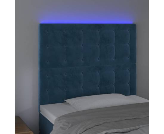 Tăblie de pat cu led albastru închis 90x5x118/128 cm catifea, 3 image