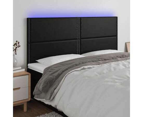 Tăblie cu led-uri, negru, 160x5x118/128 cm, piele ecologică