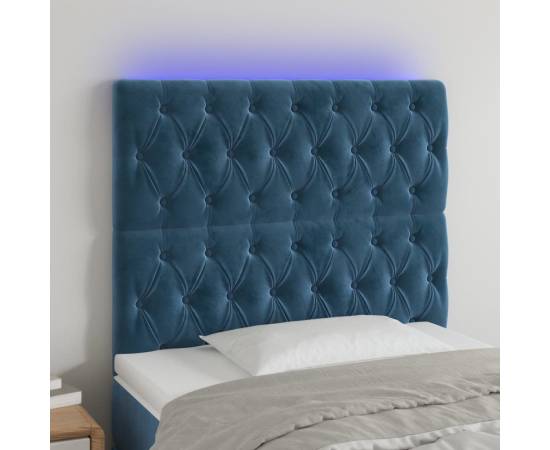 Tăblie de pat cu led, albastru închis, 100x7x118/128cm, catifea