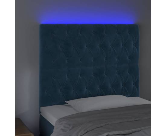 Tăblie de pat cu led, albastru închis, 100x7x118/128cm, catifea, 3 image