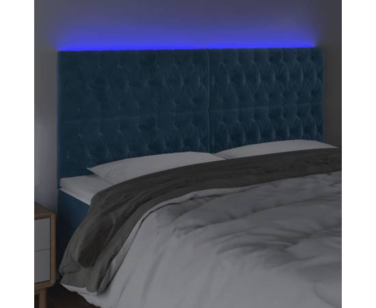 Tăblie de pat cu led, albastru închis, 200x7x118/128cm, catifea, 3 image