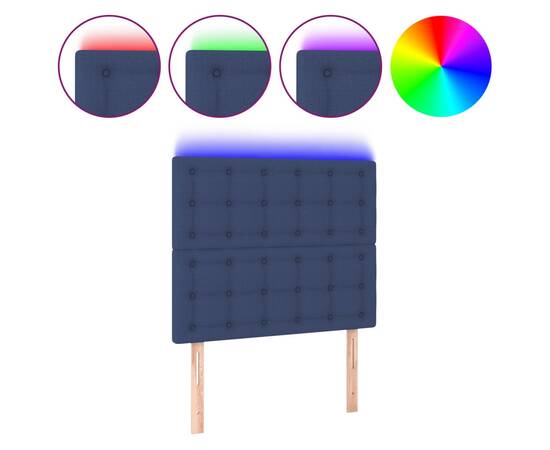 Tăblie de pat cu led, albastru, 100x5x118/128 cm, textil, 2 image