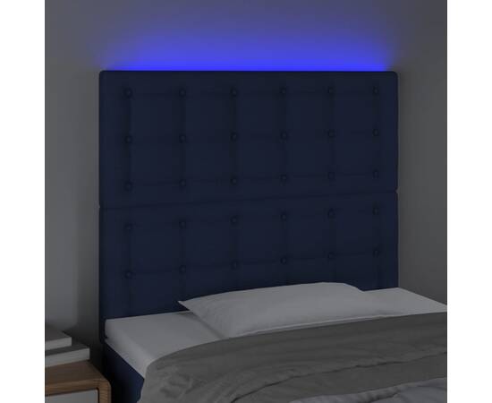 Tăblie de pat cu led, albastru, 100x5x118/128 cm, textil, 3 image