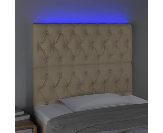 Tăblie de pat cu led, crem, 100x7x118/128 cm, textil, 3 image