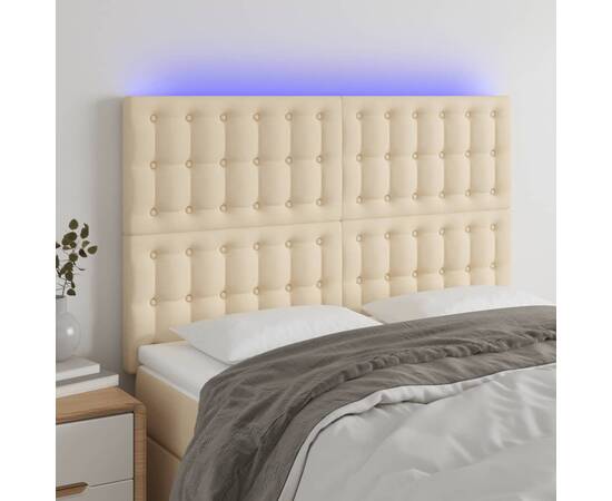 Tăblie de pat cu led, crem, 144x5x118/128 cm, textil
