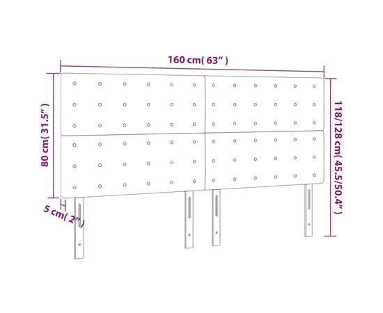 Tăblie de pat cu led, crem, 160x5x118/128 cm, textil, 6 image