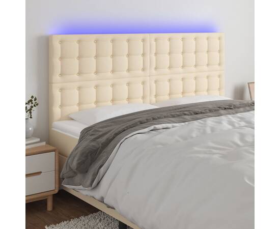 Tăblie de pat cu led, crem, 160x5x118/128 cm, textil