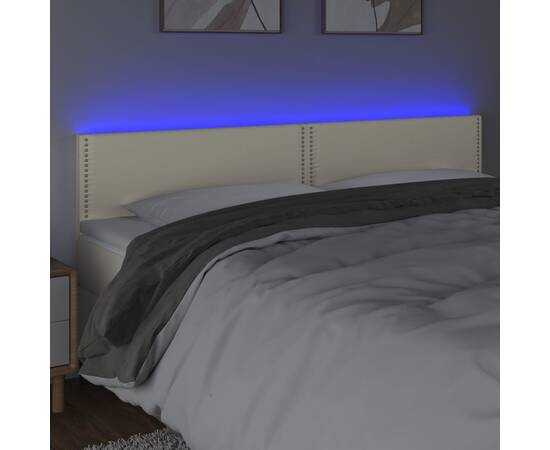 Tăblie de pat cu led, crem, 180x5x78/88 cm, piele ecologică, 3 image