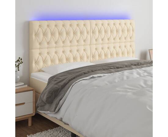 Tăblie de pat cu led, crem, 180x7x118/128 cm, textil