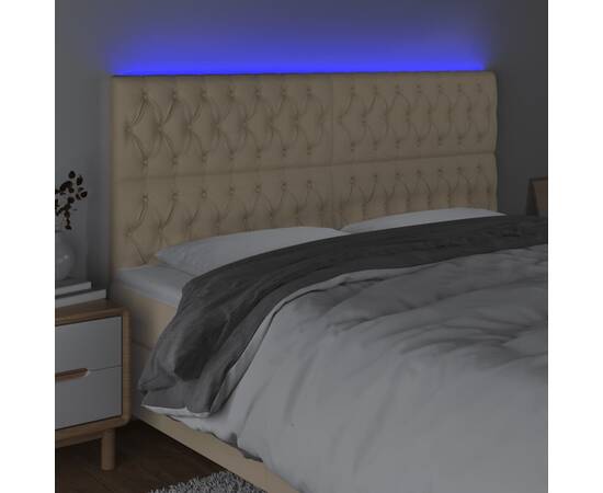 Tăblie de pat cu led, crem, 180x7x118/128 cm, textil, 3 image