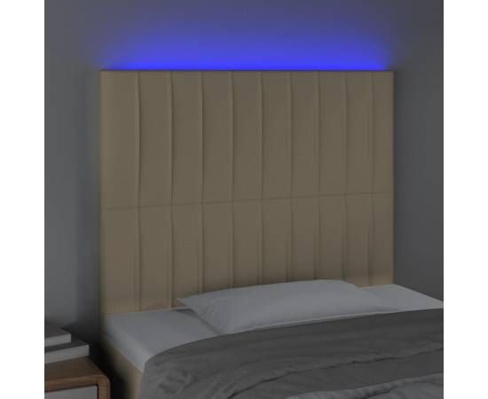 Tăblie de pat cu led, crem, 80x5x118/128 cm, textil, 3 image