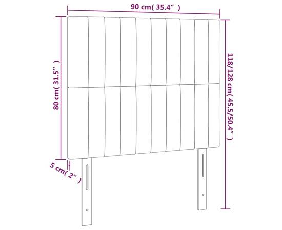 Tăblie de pat cu led, crem, 90x5x118/128 cm, textil, 6 image