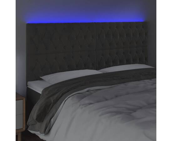 Tăblie de pat cu led, gri închis, 180x7x118/128 cm, catifea, 3 image