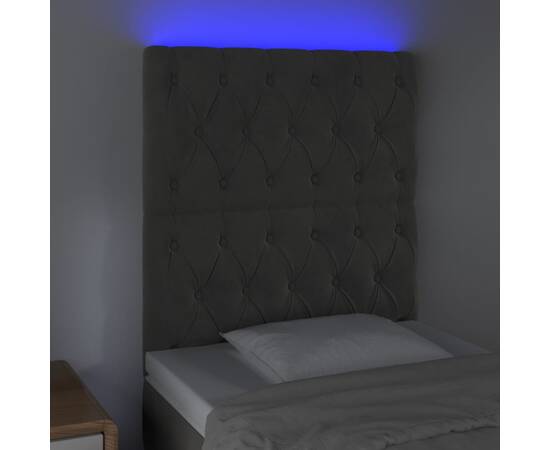 Tăblie de pat cu led, gri închis, 80x7x118/128 cm, catifea, 3 image
