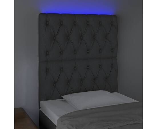 Tăblie de pat cu led, gri închis, 80x7x118/128 cm, textil, 3 image