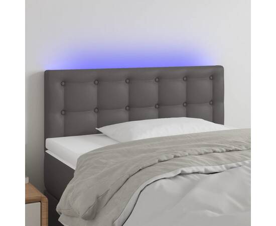 Tăblie de pat cu led, gri, 80x5x78/88 cm, piele ecologică