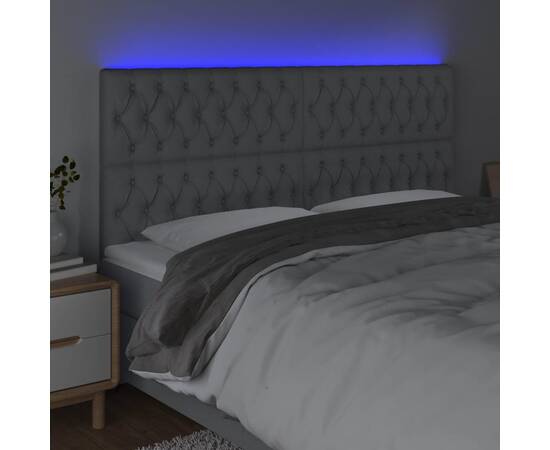 Tăblie de pat cu led, gri deschis, 180x7x118/128 cm, textil, 3 image