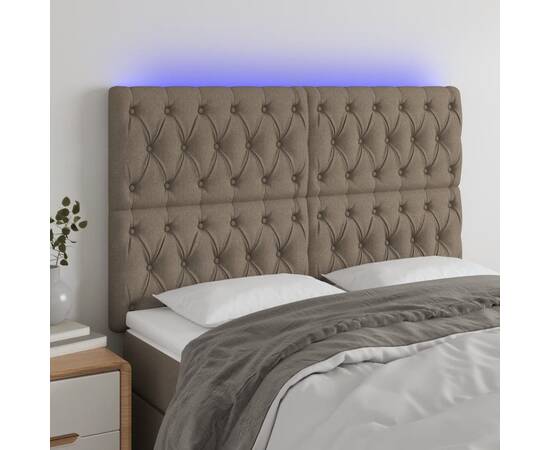 Tăblie de pat cu led, gri taupe, 144x7x118/128 cm, textil