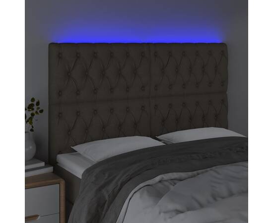 Tăblie de pat cu led, gri taupe, 144x7x118/128 cm, textil, 3 image