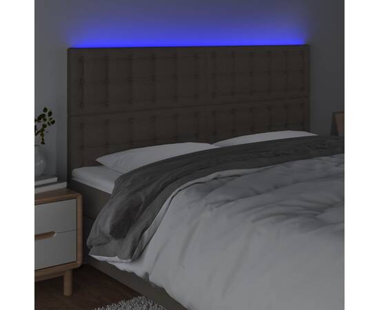 Tăblie de pat cu led, gri taupe, 160x5x118/128 cm, textil, 3 image
