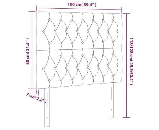 Tăblie de pat cu led, maro închis, 100x7x118/128 cm, textil, 6 image