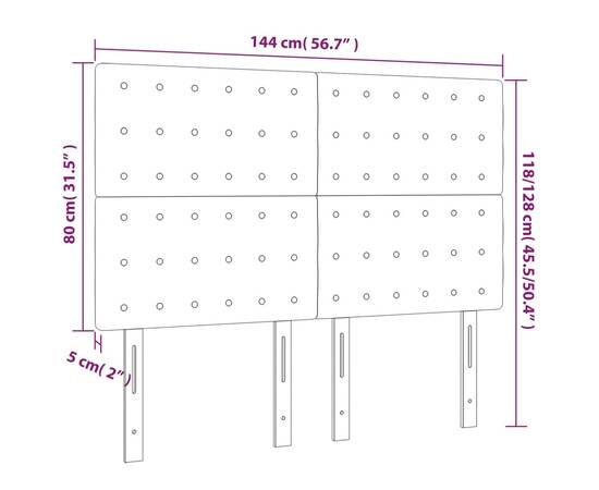 Tăblie de pat cu led, maro închis, 144x5x118/128 cm, textil, 6 image