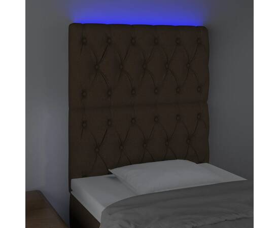 Tăblie de pat cu led, maro închis, 80x7x118/128 cm, textil, 3 image