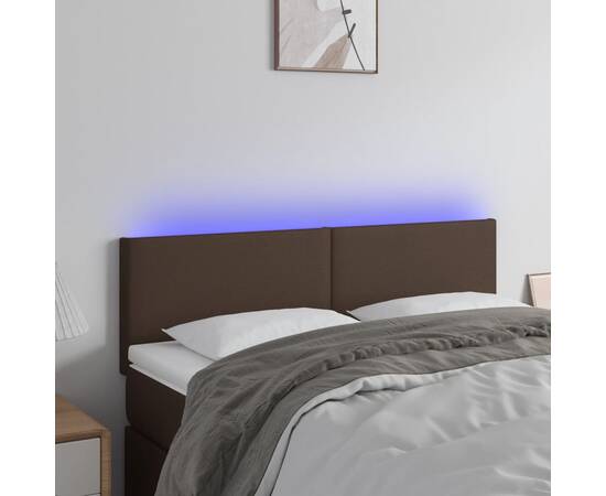 Tăblie de pat cu led, maro, 144x5x78/88 cm, piele ecologică