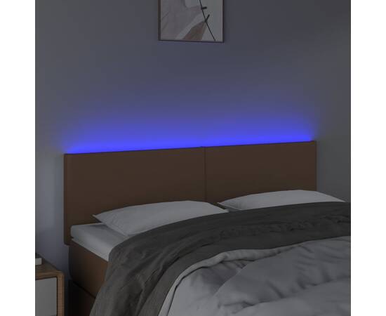 Tăblie de pat cu led, maro, 144x5x78/88 cm, piele ecologică, 3 image