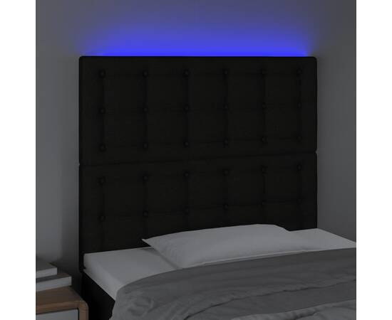 Tăblie de pat cu led, negru, 100x5x118/128 cm, textil, 3 image