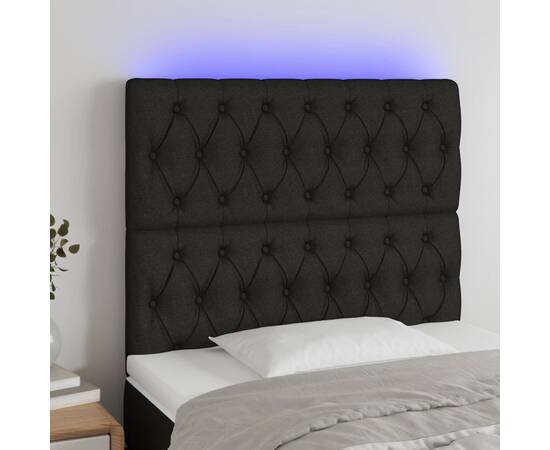 Tăblie de pat cu led, negru, 100x7x118/128 cm, textil