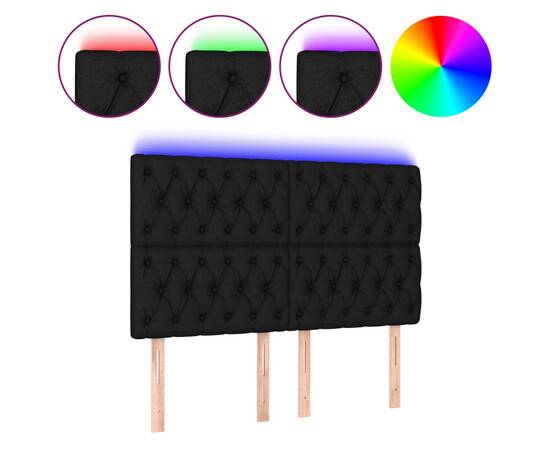 Tăblie de pat cu led, negru, 144x5x118/128 cm, textil, 2 image