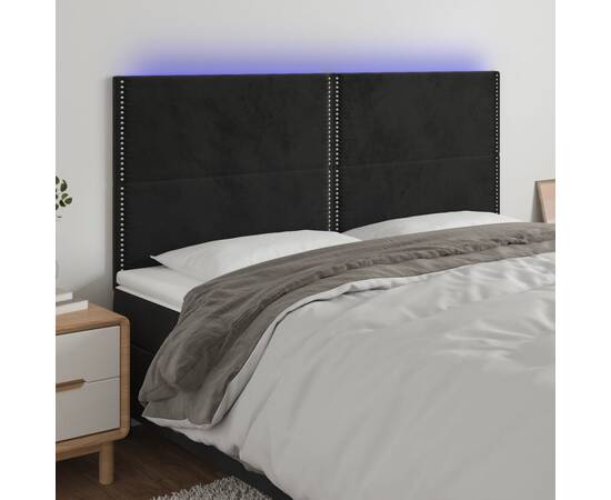 Tăblie de pat cu led, negru, 160x5x118/128 cm, catifea