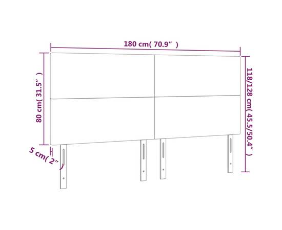 Tăblie de pat cu led, negru, 180x5x118/128 cm, piele ecologică, 6 image