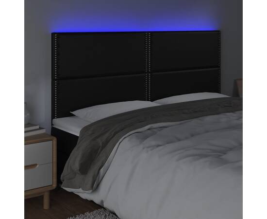 Tăblie de pat cu led, negru, 180x5x118/128 cm, piele ecologică, 3 image