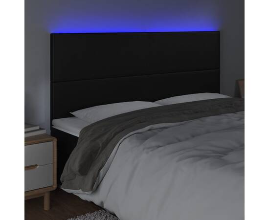 Tăblie de pat cu led, negru, 180x5x118/128 cm, piele ecologică, 3 image