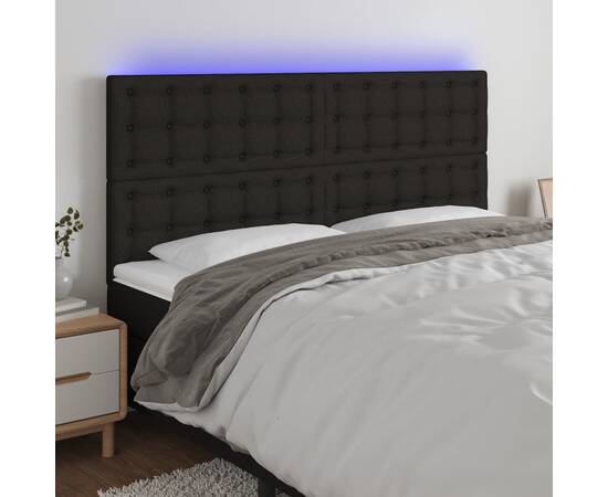 Tăblie de pat cu led, negru, 180x5x118/128 cm, textil