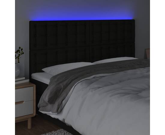 Tăblie de pat cu led, negru, 180x5x118/128 cm, textil, 3 image