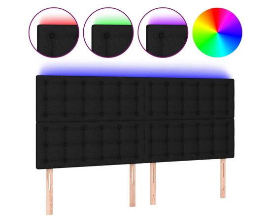 Tăblie de pat cu led, negru, 180x5x118/128 cm, textil, 2 image