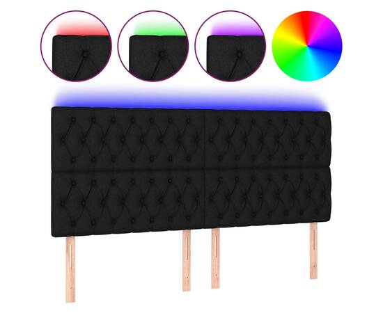 Tăblie de pat cu led, negru, 180x7x118/128 cm, textil, 2 image