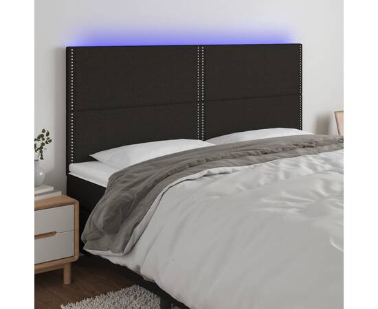 Tăblie de pat cu led, negru, 200x5x118/128 cm, textil