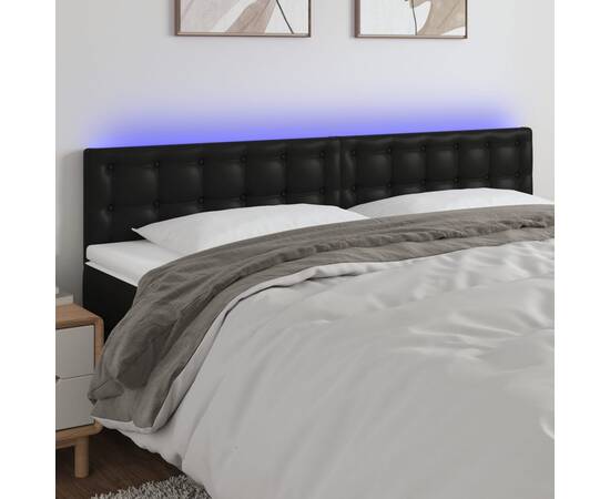 Tăblie de pat cu led, negru, 200x5x78/88 cm, piele ecologică