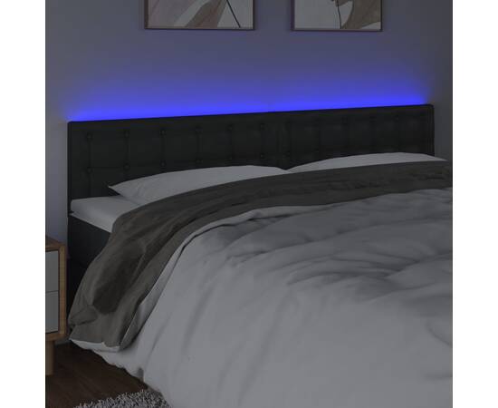 Tăblie de pat cu led, negru, 200x5x78/88 cm, piele ecologică, 3 image