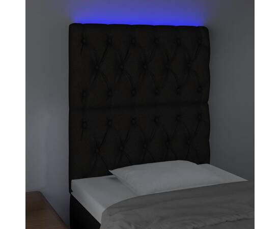 Tăblie de pat cu led, negru, 80x7x118/128 cm, textil, 3 image