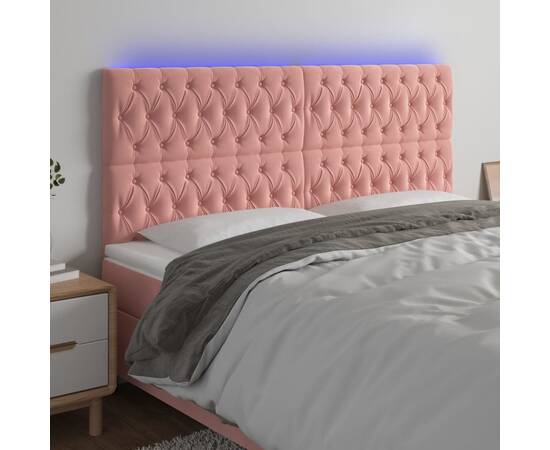 Tăblie de pat cu led, roz, 180x7x118/128 cm, catifea