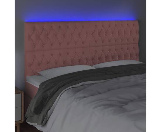 Tăblie de pat cu led, roz, 200x7x118/128 cm, catifea, 3 image