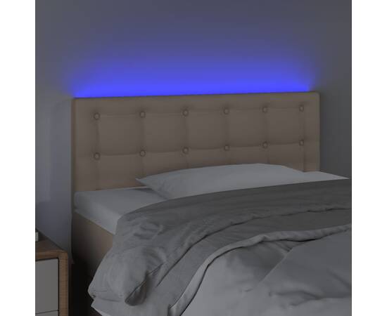 Tăblie de pat cu led cappuccino 100x5x78/88 cm piele ecologică, 3 image