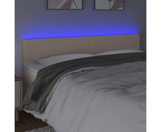 Tăblie de pat cu led cappuccino 200x5x78/88 cm piele ecologică, 3 image