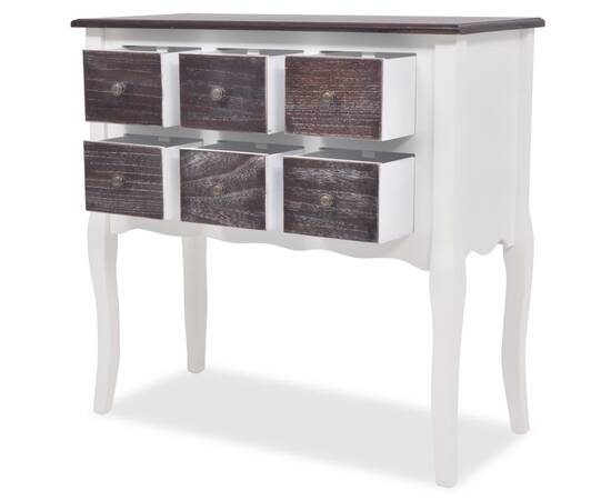 Dulap consolă cu 6 sertare, maro și alb, lemn, 5 image